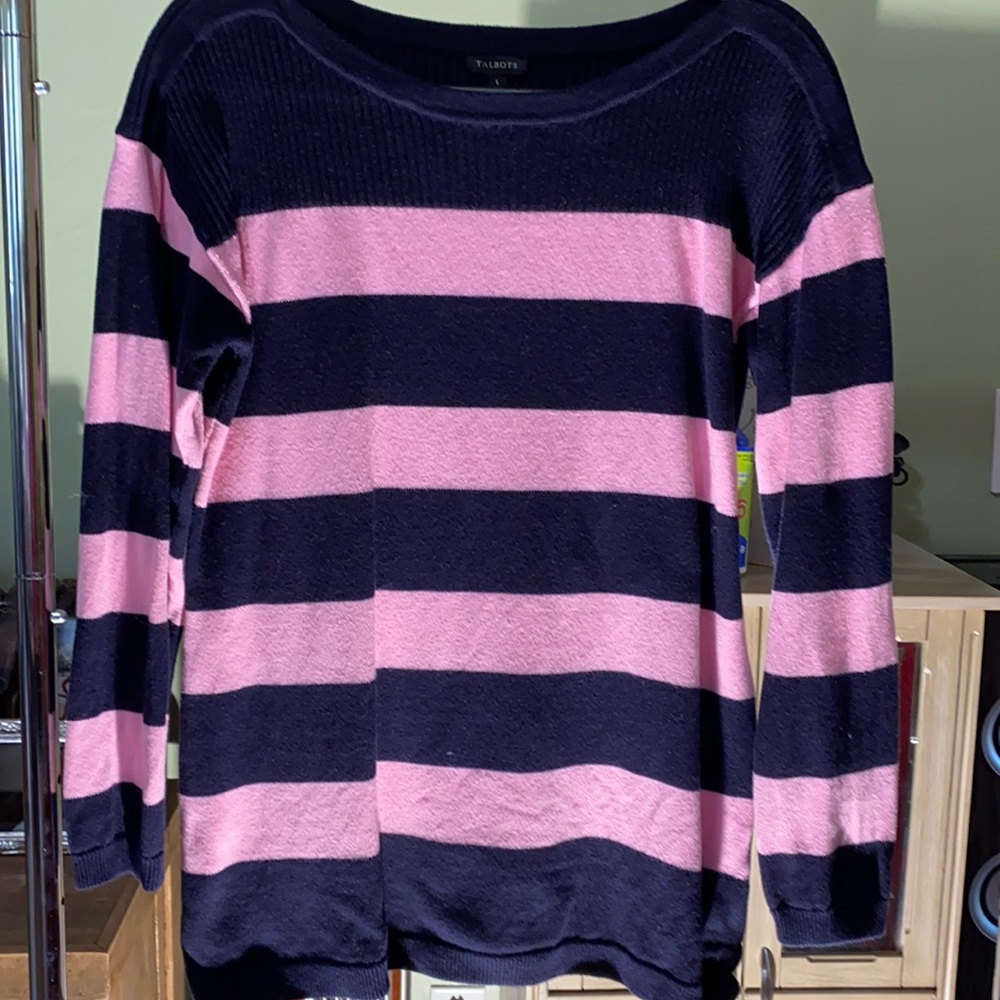 Talbots Navy & Pink Sweater. Size L.